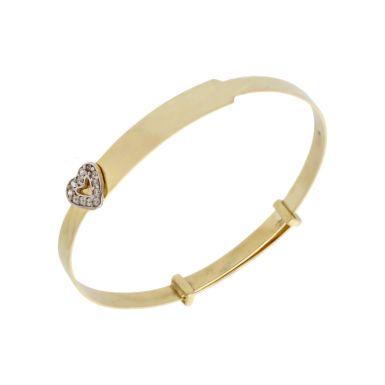 New 9ct Gold Gemstone Heart Childs Expanding Identity Bangle