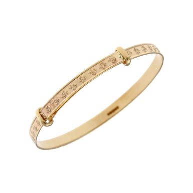 New 9ct Yellow Gold Teddy Bear Patterned Expanding Baby Bangle