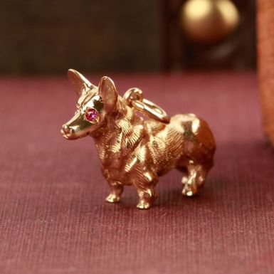 Pre-Owned Vintage 1967 9ct Yellow Gold Topaz Set Corgi Charm