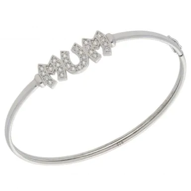 New Sterling Silver Cubic Zirconia Mum Bangle