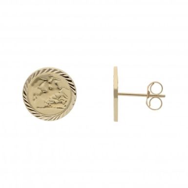 New 9ct Yellow Gold George & Dragon Style Stud Earrings
