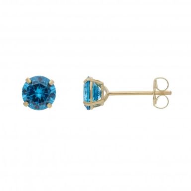 New 9ct Gold Mid Blue Cubic Zirconia Studs Earrings