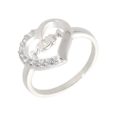 New Sterling Silver Cubic Zirconia Mum Heart Ring