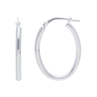 New Sterling Silver Oval Polished Hoop Earrings