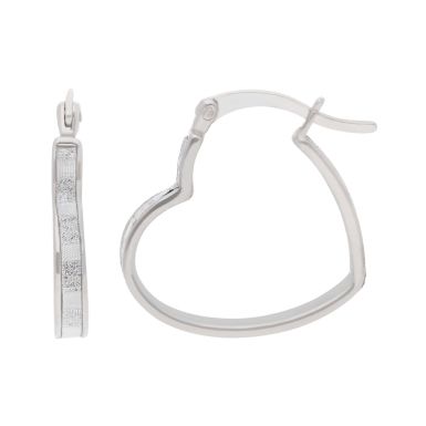 New Sterling Silver Glitter Heart Creole Hoop Earrings