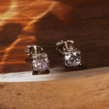 New Sterling Silver 5mm Cubic Zirconia Stud Earrings