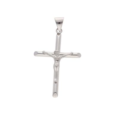 New Sterling Silver Large Polished Finish Crucifix Pendant