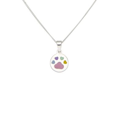 New Childs Sterling Silver & Enamel Paw Pendant & 14" Necklace