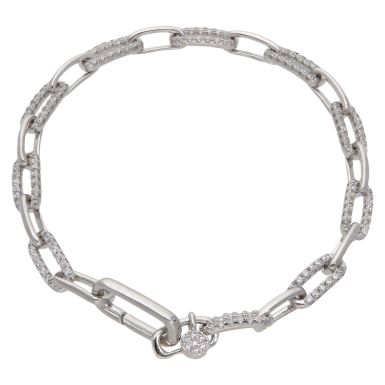 New Sterling Silver 7.5" Cubic Zirconia Paperclip Link Bracelet