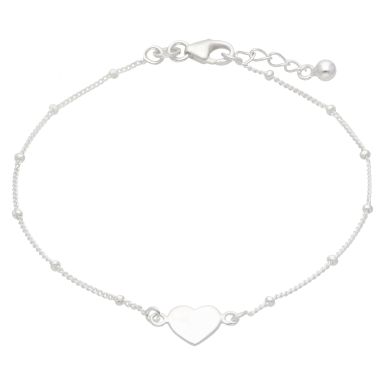 New Sterling Silver Beaded Chain Heart Bracelet