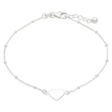 New Sterling Silver Beaded Chain Heart Bracelet