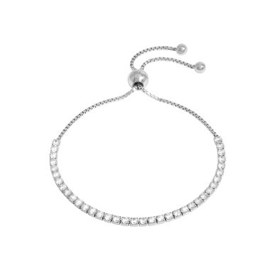 New Sterling Silver Cubic Zirconia Tennis Style Toggle Bracelet
