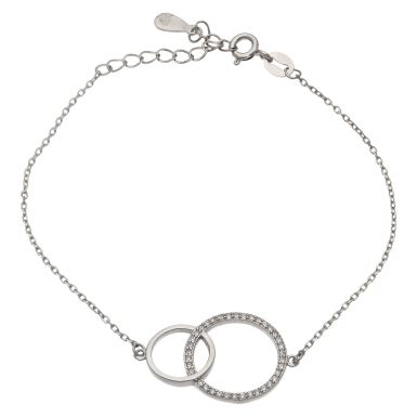 New Sterling Silver Cubic Zirconia Linked Double Circle Bracelet