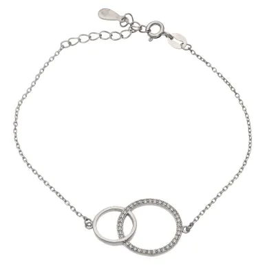 New Sterling Silver Cubic Zirconia Linked Double Circle Bracelet