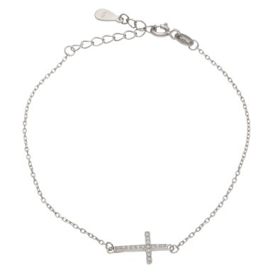 New Sterling Silver Cubic Zirconia Cross Bracelet