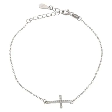 New Sterling Silver Cubic Zirconia Cross Bracelet