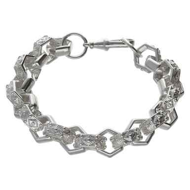 New Sterling Silver 10" Patterned Hexagon Belcher Bracelet 54g