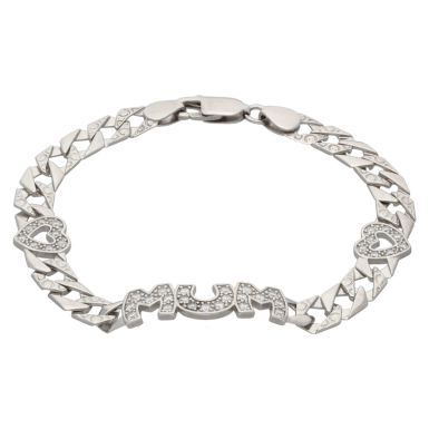 New Sterling Silver Cubic Zirconia Mum & Heart Ladies Bracelet