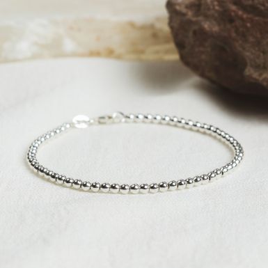 New Sterling Silver 3mm Bead Link Ladies Bracelet