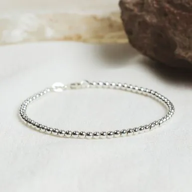 New Sterling Silver 3mm Bead Link Ladies Bracelet