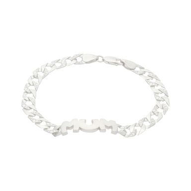 New Sterling Silver 7.5"  Patterned Curb Link Mum Bracelet