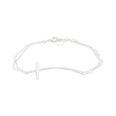 New Sterling Silver Curved Cross Double Row Ladies Bracelet