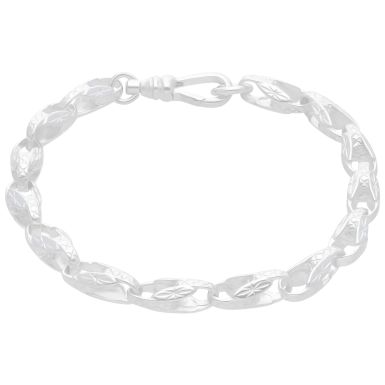 New Sterling Silver 8 Inch Patterned Tulip Link 8" Bracelet