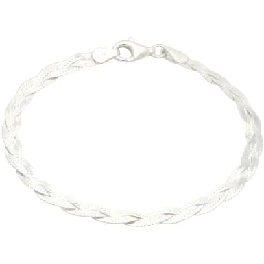 New Sterling Silver 7 Inch Plaited Herringbone Bracelet