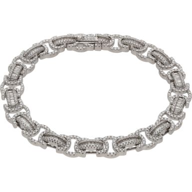 New Sterling Silver 8.5" Cubic Zirconia Byzantine Link Bracelet