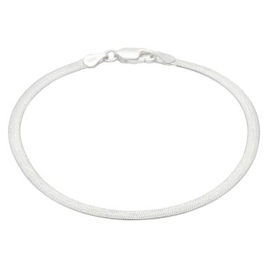 New Sterling Silver Frosted Curved Herringbone Bracelet