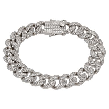 New Sterling Silver Cubic Zirconia 8.5" Curb Link Bracelet 2.3oz