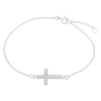 New Sterling Silver 7.5" Cubic Zirconia Cross Ladies Bracelet