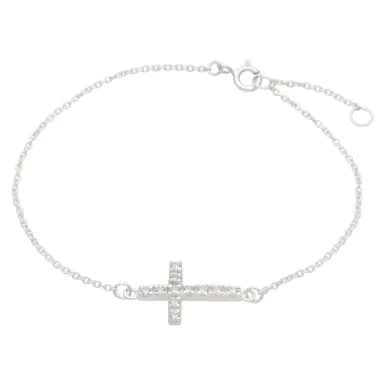 New Sterling Silver 7.5" Cubic Zirconia Cross Ladies Bracelet