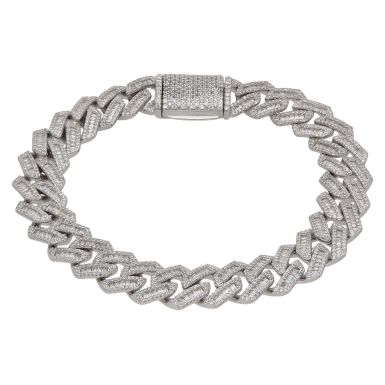 New Sterling Silver Cubic Zirconia 8.5" Cuban Curb Bracelet 46g