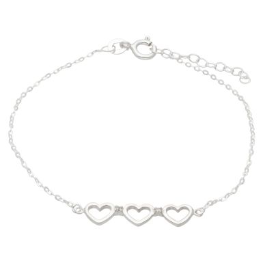 New Sterling Silver Cubic Zirconia Triple Ladies Heart Bracelet