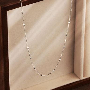 New Sterling Silver Bobble Bead Station 18 Inch Necklace