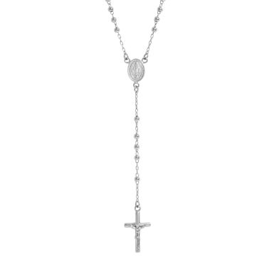 New Sterling Silver Rosary Beads Necklace