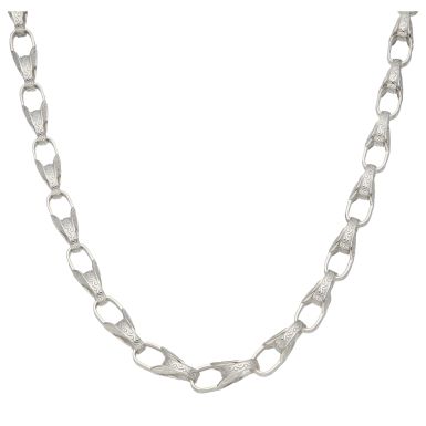 New Sterling Silver 24" Patterned Tulip Link Chain Necklace