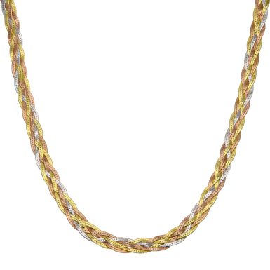 New Sterling Silver & Gold Plated Woven Herringbone Necklace
