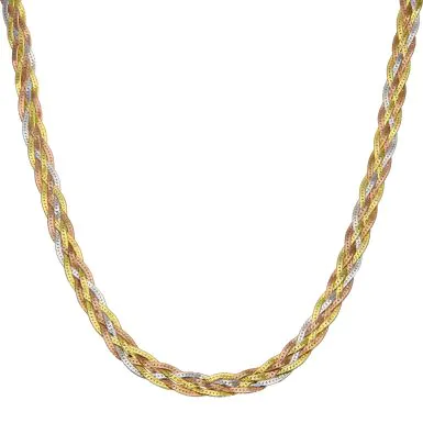 New Sterling Silver & Gold Plated Woven Herringbone Necklace