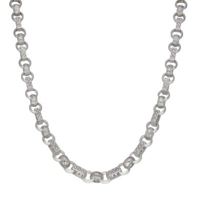 New Sterling Silver 20" Cubic Zirconia & Patterned Belcher Chain
