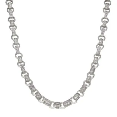 New Sterling Silver 20" Cubic Zirconia & Patterned Belcher Chain