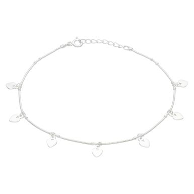New Sterling Silver Adjustable 8.5" - 9.5" Drop Heart Anklet
