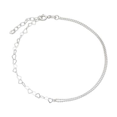 New Sterling Silver 10" Hearts & Bead Link Anklet