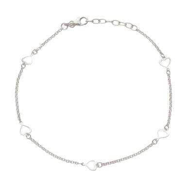 New Sterling Silver Rolo Link & Hearts Anklet