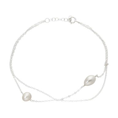 New Sterling Silver 9" Double Row Pearl Anklet