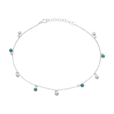 New Sterling Silver 9.5" Turquoise & Pearl Beaded Anklet