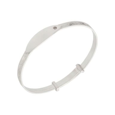New Sterling Silver Gem Set Baby Identity Plate Expanding Bangle