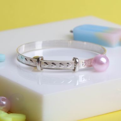New Sterling Silver Heart Pattern Expanding Baby Bangle