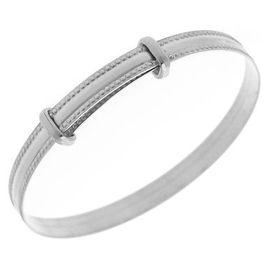 New Sterling Silver Beaded Edge Childs Expanding Bangle